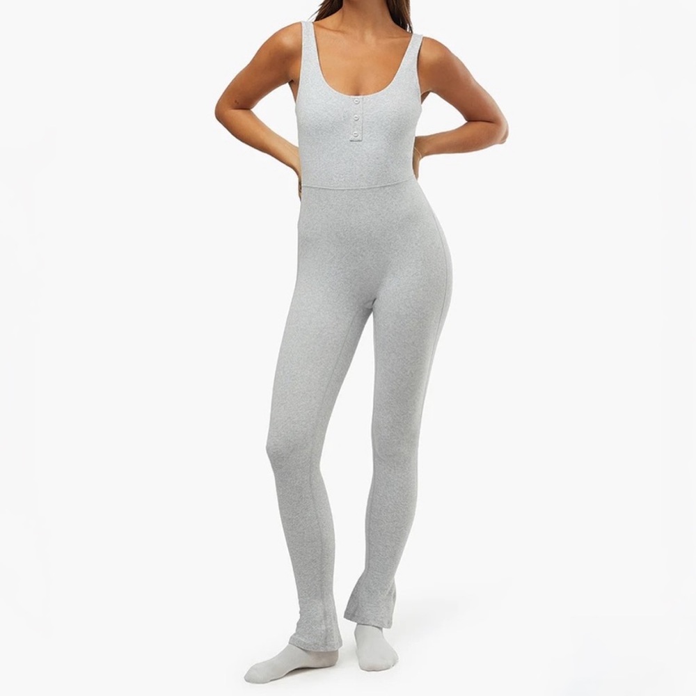 NWT WeWoreWhat Henley Flare Jumpsuit In Heather Grey